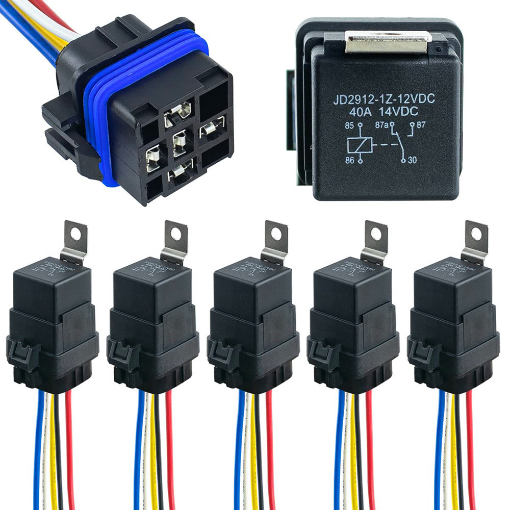 5件装12VDC40/30A防水一体继电器带线束4线5线汽车继电器