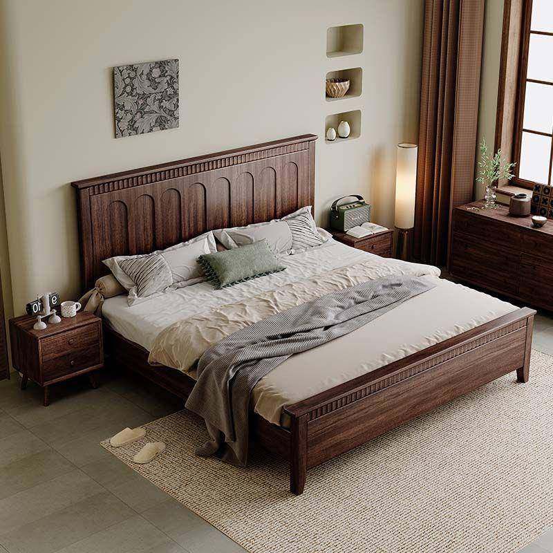 全实木床新中式床现代简约1米8双人主卧复古床古风1.5米胡桃木床