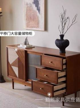 复古餐边柜TSP实木复茶水柜客置物法柜靠墙斗柜式古边柜黄杨木厅