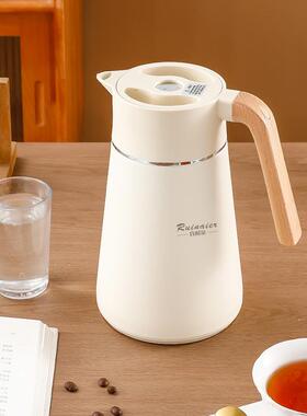 壶耐尔304712不锈钢双层真空保温木柄欧斜身热式水瓶家睿用热水壶