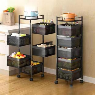 厨房蔬菜置物架多层落地方形可旋转菜篮子水果转角沥水水带滑轮无