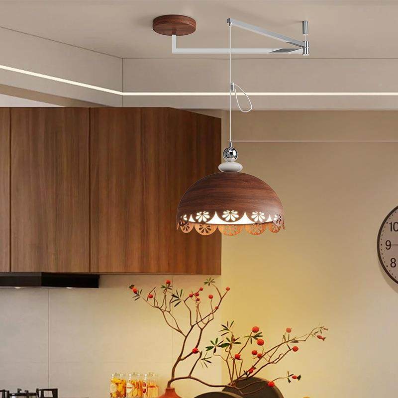 法式中古风桃臂摇飞碟649餐厅吊灯复古胡木色奶油风移可位餐桌吧,家装灯饰光源,智能吊灯,淘宝优惠券,粉丝福利购,淘宝优惠卷