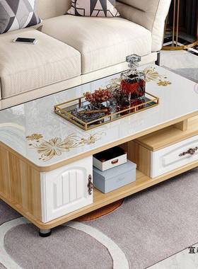 式圆茶几简约现代欧家用客厅电视小柜茶几组MPI合户型角钢化玻璃