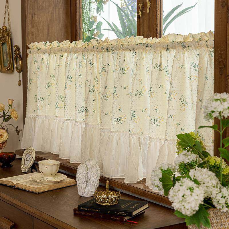 美式田园飘窗拐角窗帘小窗帘短帘半帘碎花半截帘门帘装饰帘成品纱