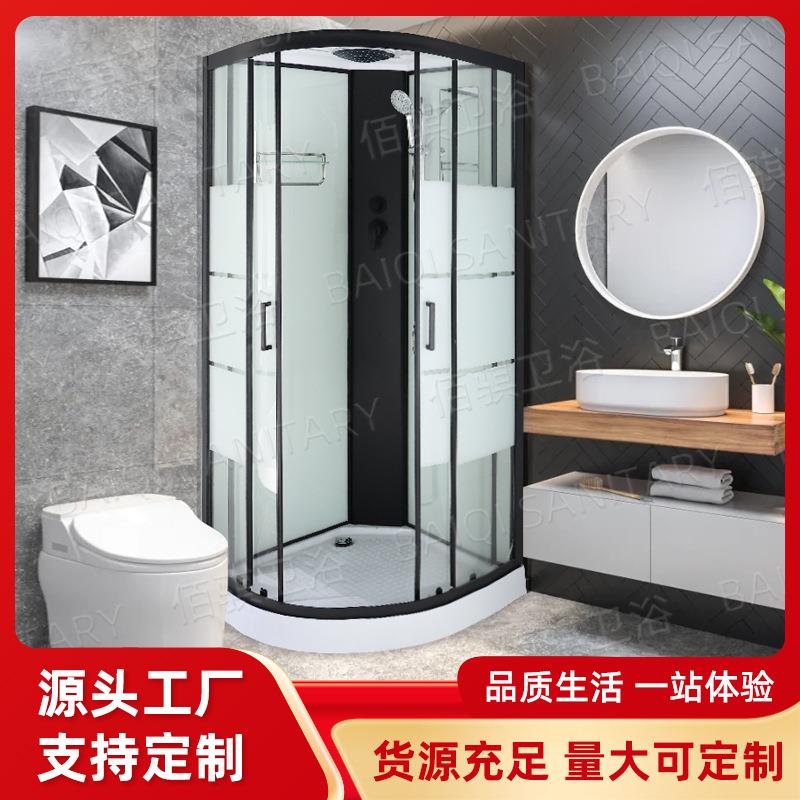 一体式扇形淋浴房干湿分离玻璃隔断酒店洗澡间洗手台一体柜卫生间