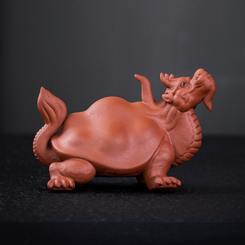 紫砂招财龙龟摆件创意可s养茶盘茶宠家居客厅茶室博古架桌面装饰