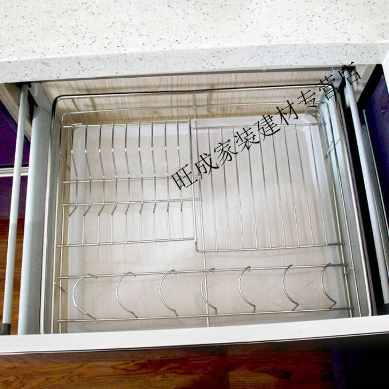 新款304不锈钢单l层拉篮橱柜内置抽屉式碗碟收纳架子沥水免安装碗