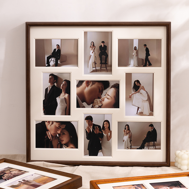 九宫格相框打印加照片定制u摆台高级感新中式实木全家福婚纱照摆