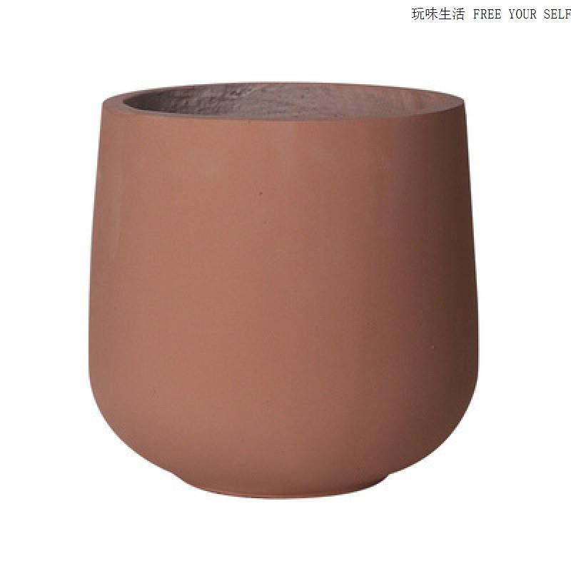 北欧圆形b水泥花盆商场大号龟背竹花箱客厅台绿植盆小号镁泥盆白