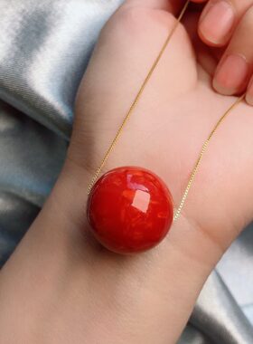 泓石斋 小红漂亮红色大吊坠单珠大吊坠挂饰 百搭流行配饰约20mm
