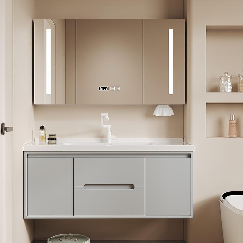 简约智能实木浴室柜组合洗脸洗手陶瓷一体盆卫生间小户型洗漱台池