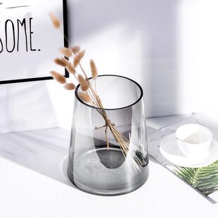 朗峰包邮 K3梯形北欧灰玻璃瓶 北欧风冬青花瓶 欧式花插 摆设花器