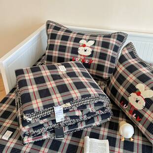 CELING复古双面60支色织全棉水洗棉绗缝夹棉毛巾绣床盖被子四件套