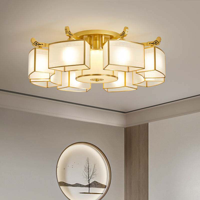 新中式吊灯全铜客厅灯高档大气2024年新款半吸顶别墅大厅餐厅主灯