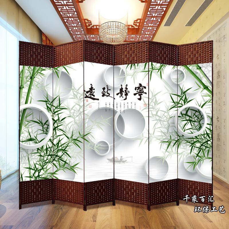 易中式简屏移风隔断墙折屏客厅卧室遮挡油画布屏简现代折叠动约布