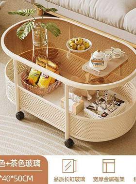 移风奶油轻15231便可动边几小户型客厅茶几沙发边带轮简约收纳小侧推车