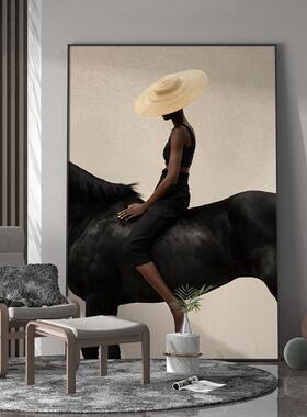 骏马现代轻奢玄关装饰画动物美挂个性女时厅尚落地画客QX202208背