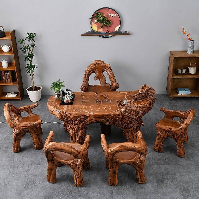 公外仿根雕喝茶龙桌椅合茶具套装一体办室家用阳台功夫组户泡RHML