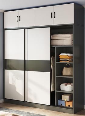 PFU推拉门衣柜家卧室简用易组出租房屋用经装型柜子实木网红挂济