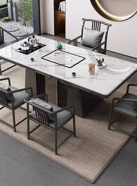 轻奢阳台茶桌椅组合意式简小户型家茶台板用XWT烧水约壶一体岩泡