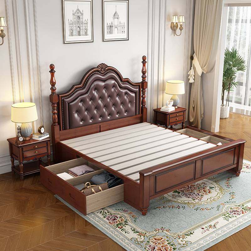 美式床乡村大床欧式软包床双人床主卧实木床现代简约高箱储物婚床