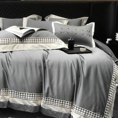 奢风100套支绒棉贡SP011缎轻全棉长四件刺绣纯棉被套裸睡床单床上