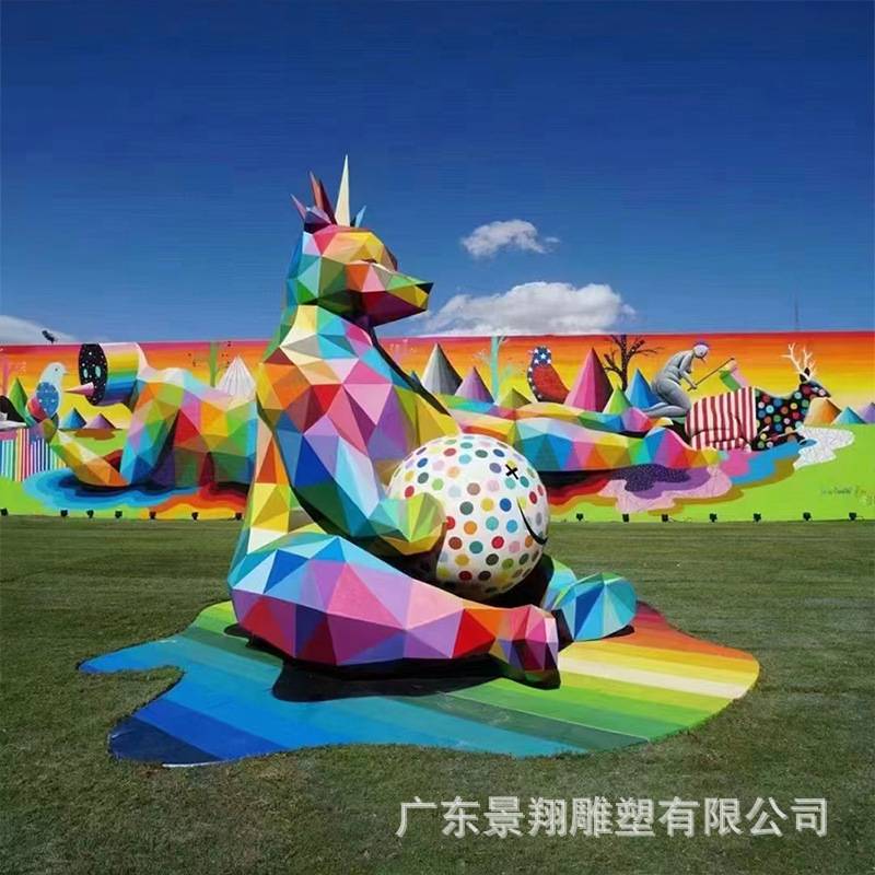 大型玻璃钢几何切面雕塑户外仿真园林熊创意彩绘动物模型景观摆件