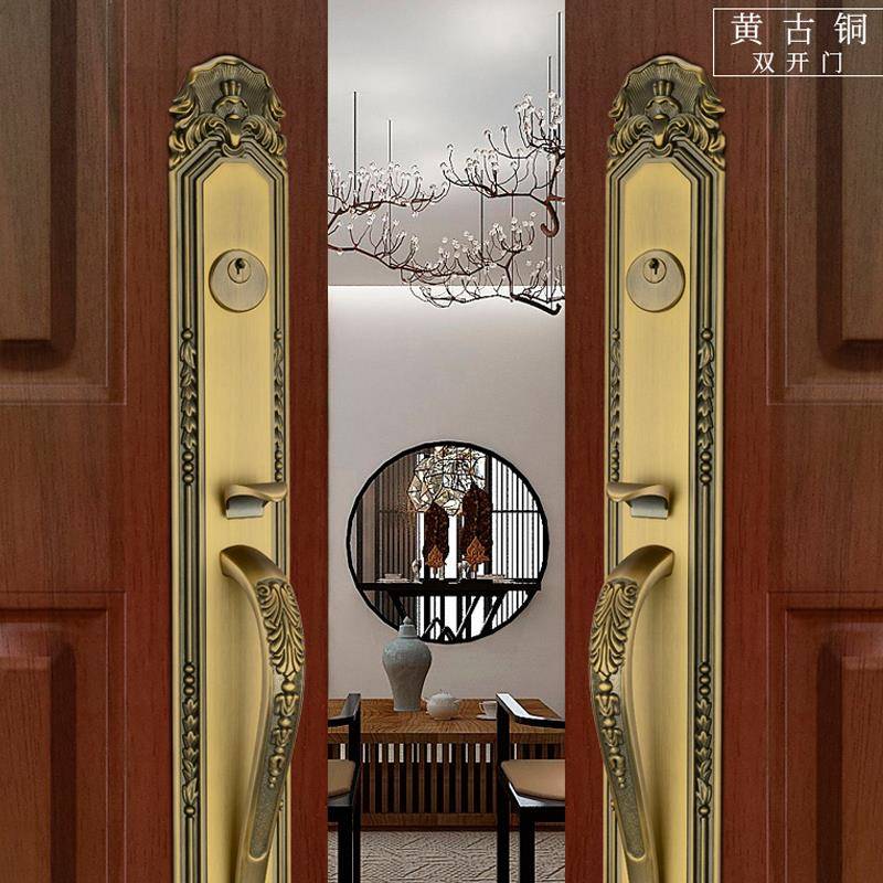 豪华大锁双开门大对开30327门门大拉手门机械门锁入户实别木门欧