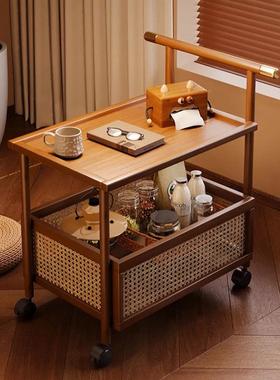 可EHZ移动沙发边实几非客厅家茶几中古风小推车用木卧室床头置物架子