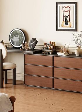 梳妆YMZ台斗代一体床尾收柜纳现简约复古风实柜木伸缩化妆桌卧室