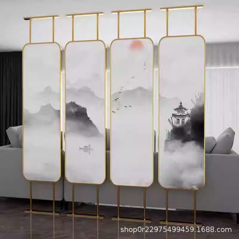 轻奢不锈钢中式玻璃玄关隔断现代简约客厅酒店摭挡2025新款屏风墙