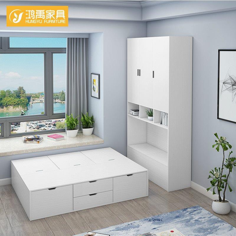 现代米简约榻榻衣柜一体小型AKX多床功户能省空间镂空床柜一体