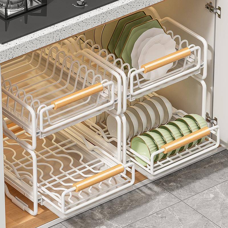拉放碗架沥水碗碟收纳架xZDnZxc7抽内置厨房橱柜盘子置碗物架拉篮
