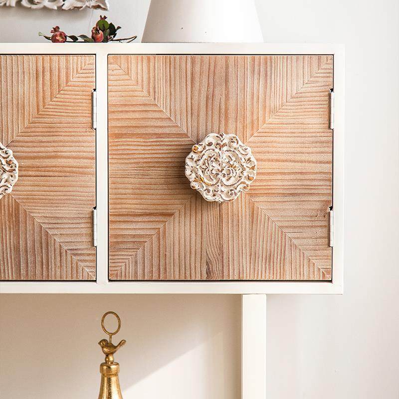 美式复古实木极简花入915户玄关小客厅户型靠墙雕收纳储物柜子装