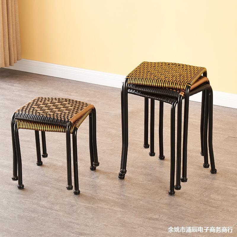 藤凳子家用加厚小腾凳凳塑料90方凳铁艺板编椅子编织矮凳竹编小