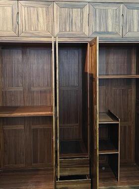 新中式黑胡桃木衣实木柜家用卧室现工纳代NIP简约平开门收衣橱储