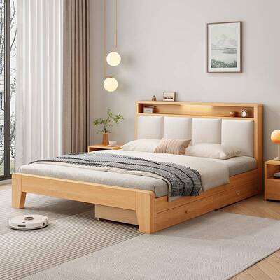 2K*实木床现代简约1.5m双pk-47134人床1米18出租房用家米软包储物