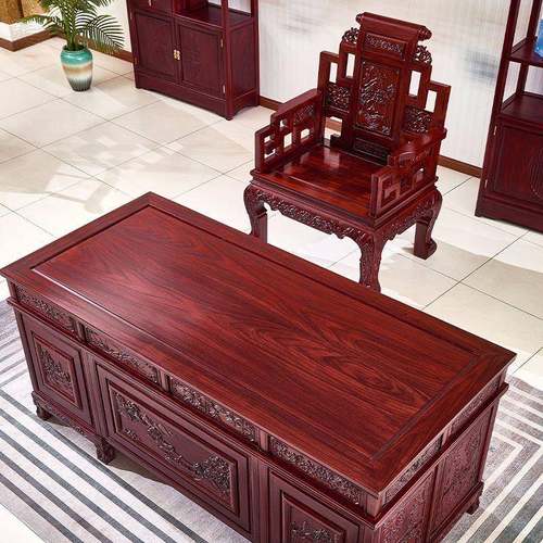 书桌酸983枝实木华办公桌老板典桌豪古全木办公室办公桌