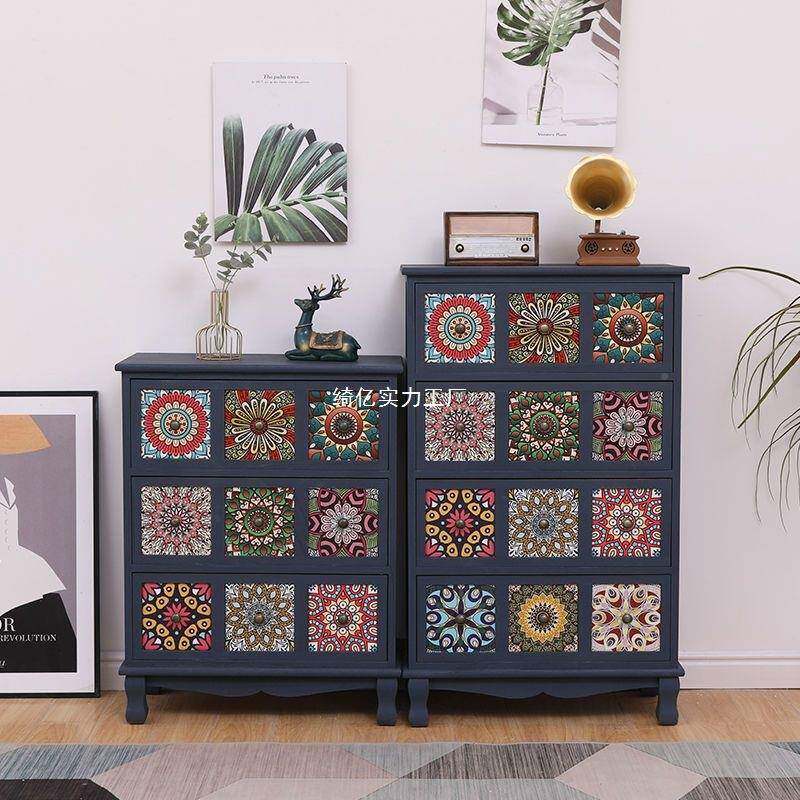 美式实木斗柜抽屉式纳室柜客CDA厅储柜阳台物多层置物柜卧彩绘泓