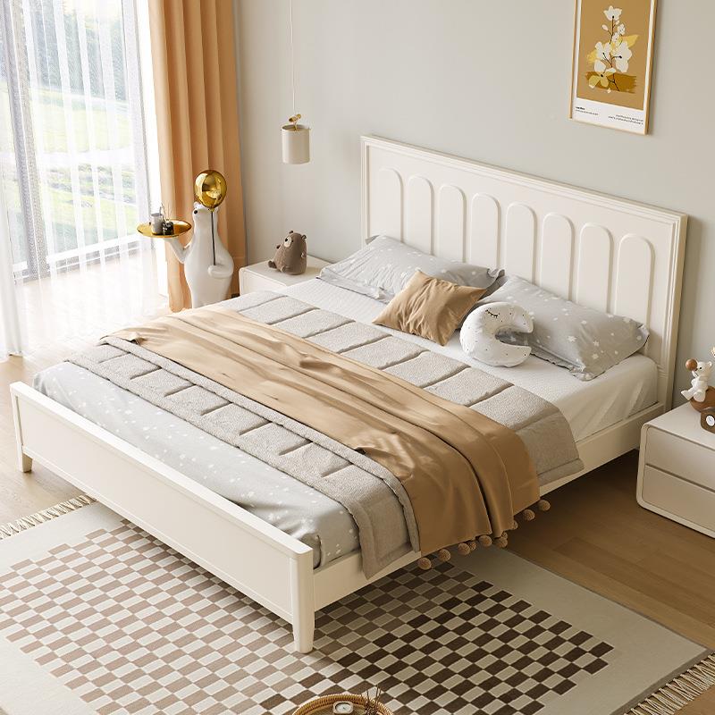 实木床奶卧油风室家具双人白简约榉NY8025床木大板床家用色大床s^