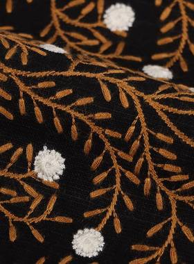 料E21418棉布羊麻刺毛线花藤绣桌布纸巾盒面料