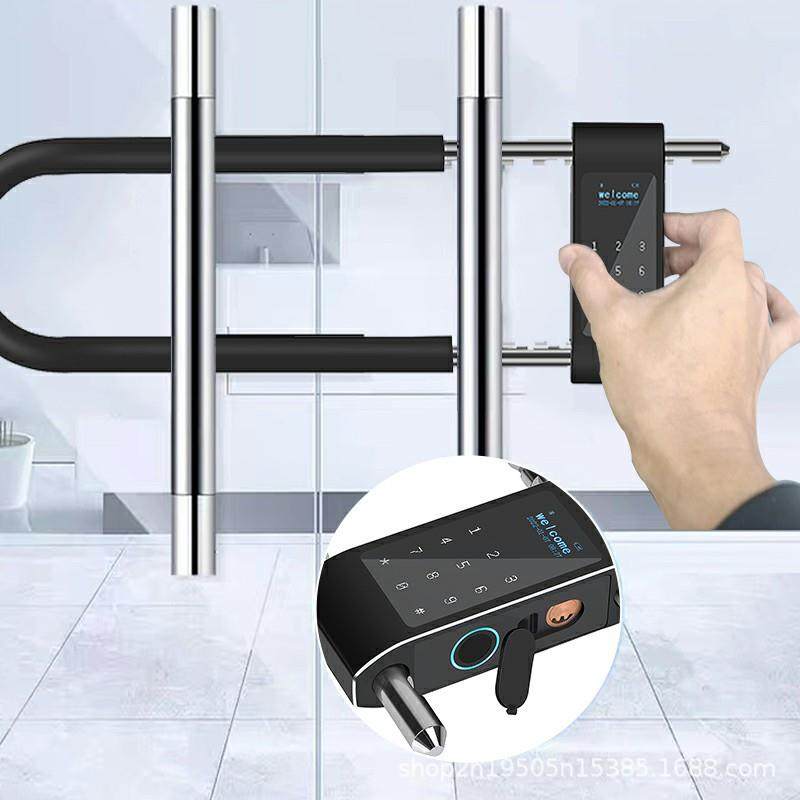 密码u型锁锁璃玻门指纹双门商铺电店面大门U形插锁子锁智能B11门