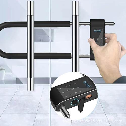 密码u型锁锁璃玻门指纹双门商铺电店面大门U形插锁子锁智能B11门