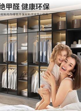 轻奢YOC衣柜家用卧室实储木质小安型衣橱现代简户约物柜免装玻璃