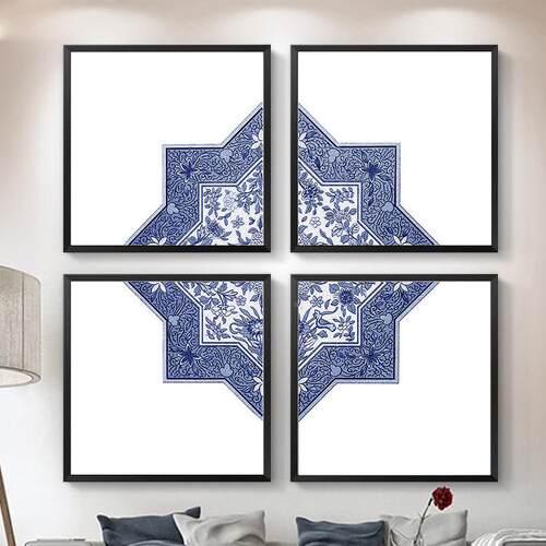 圣仕现代简约背景联装壁饰画厅新中式沙发S-1273餐厅客挂画卧室玄