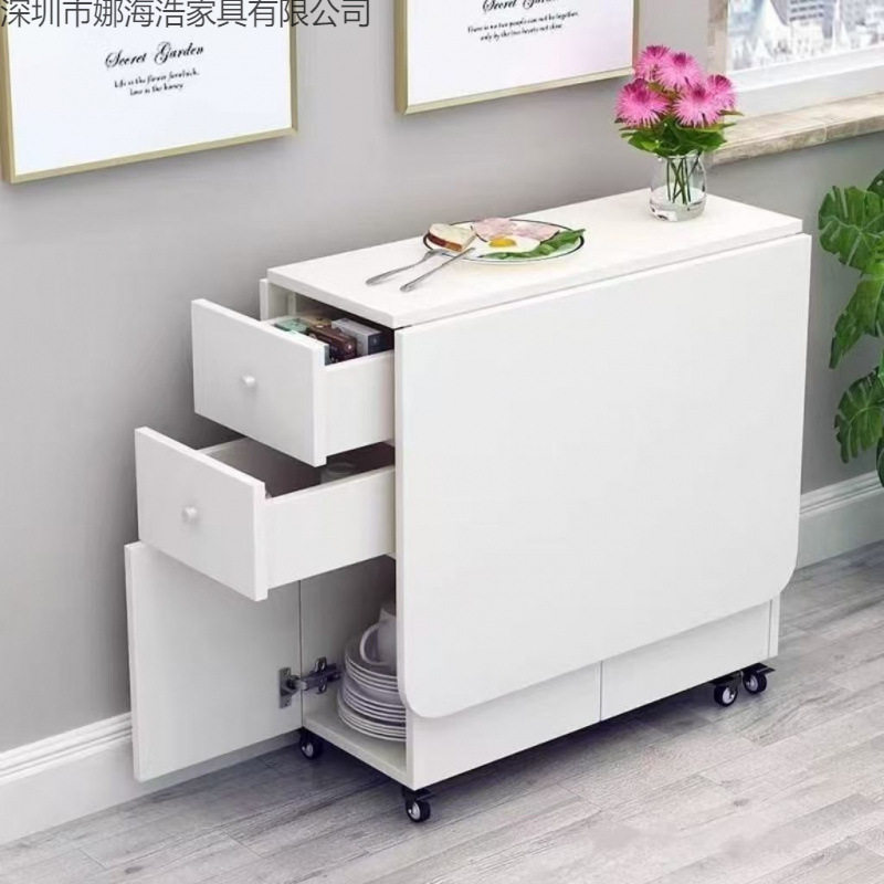餐桌吃饭桌子折叠家用小户型多功能长方形简约风易伸缩可移动圆桌