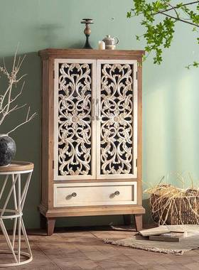 新花品白色实复木雕玄关柜民KTZ宿装饰收旧纳储物柜子美式古做餐