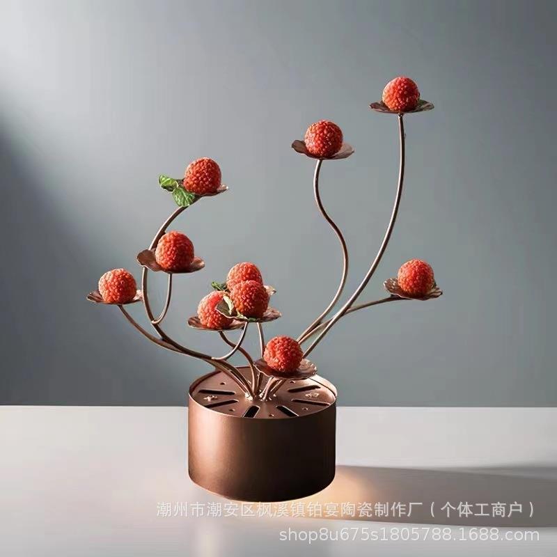 艺中式网红铁花餐朵树摆台干冰树荔枝虾意球盘子UZF创摆盘冷菜立
