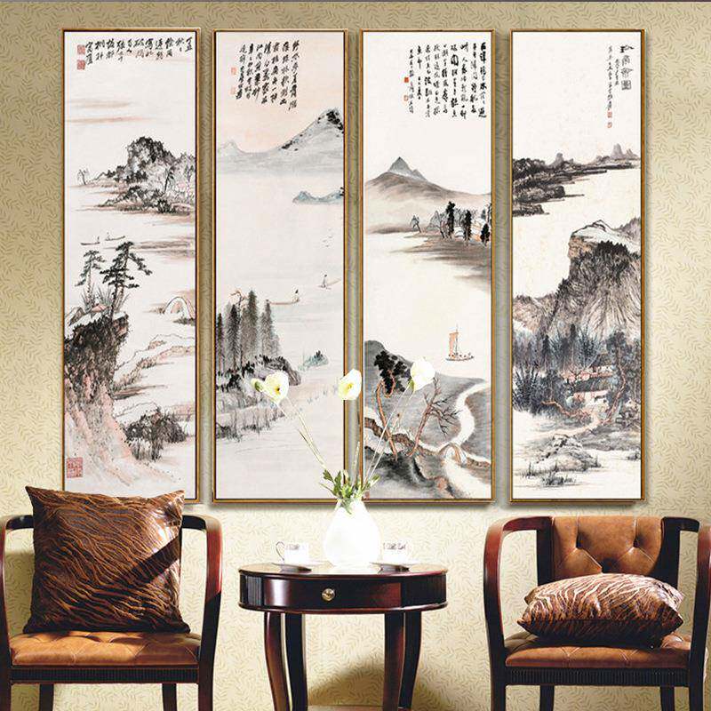 易ypzs1111品实国木新玄关画客厅壁画宾馆画茶室四条屏装饰画挂厂