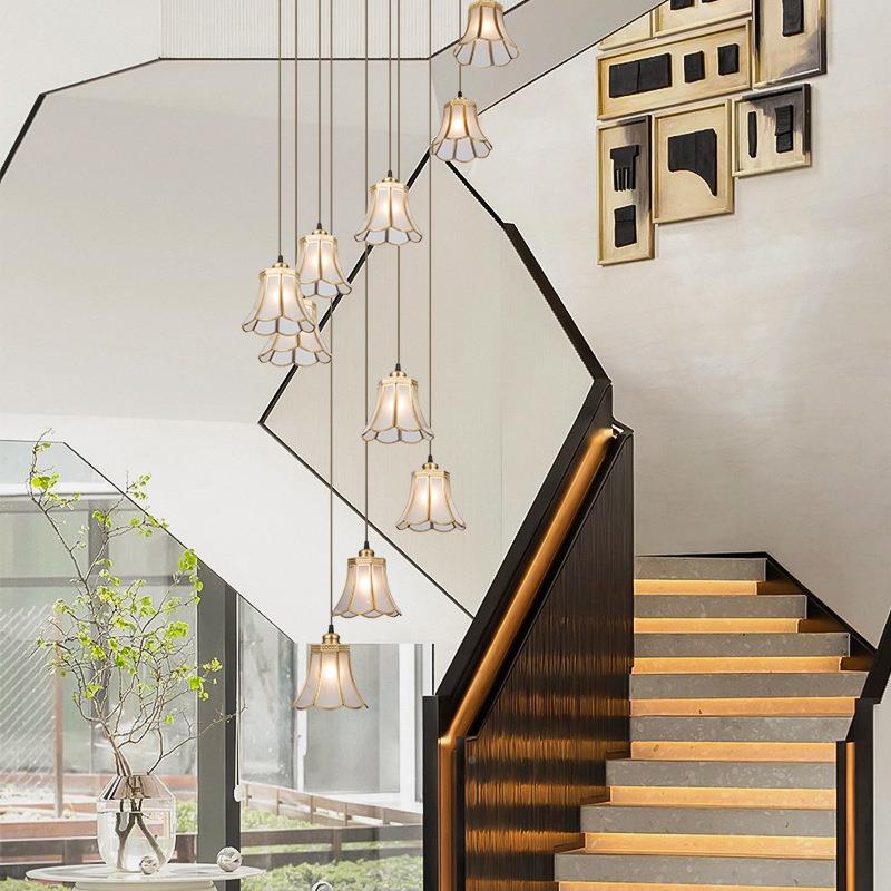 新中式别墅空复旋196转楼梯欧式简灯约式楼客厅餐吊中跃层全铜长